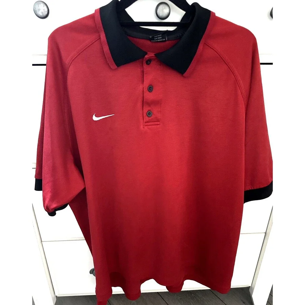 Vintage 90s Nike Team Polo Shirt Mens XL Red Black Collar Made in USA Cotton